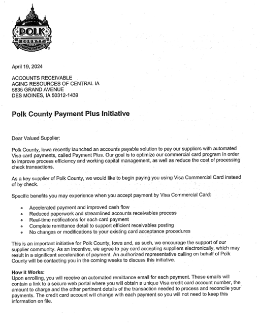 Fraud Mail Claiming to Update Business Information Not From Polk County