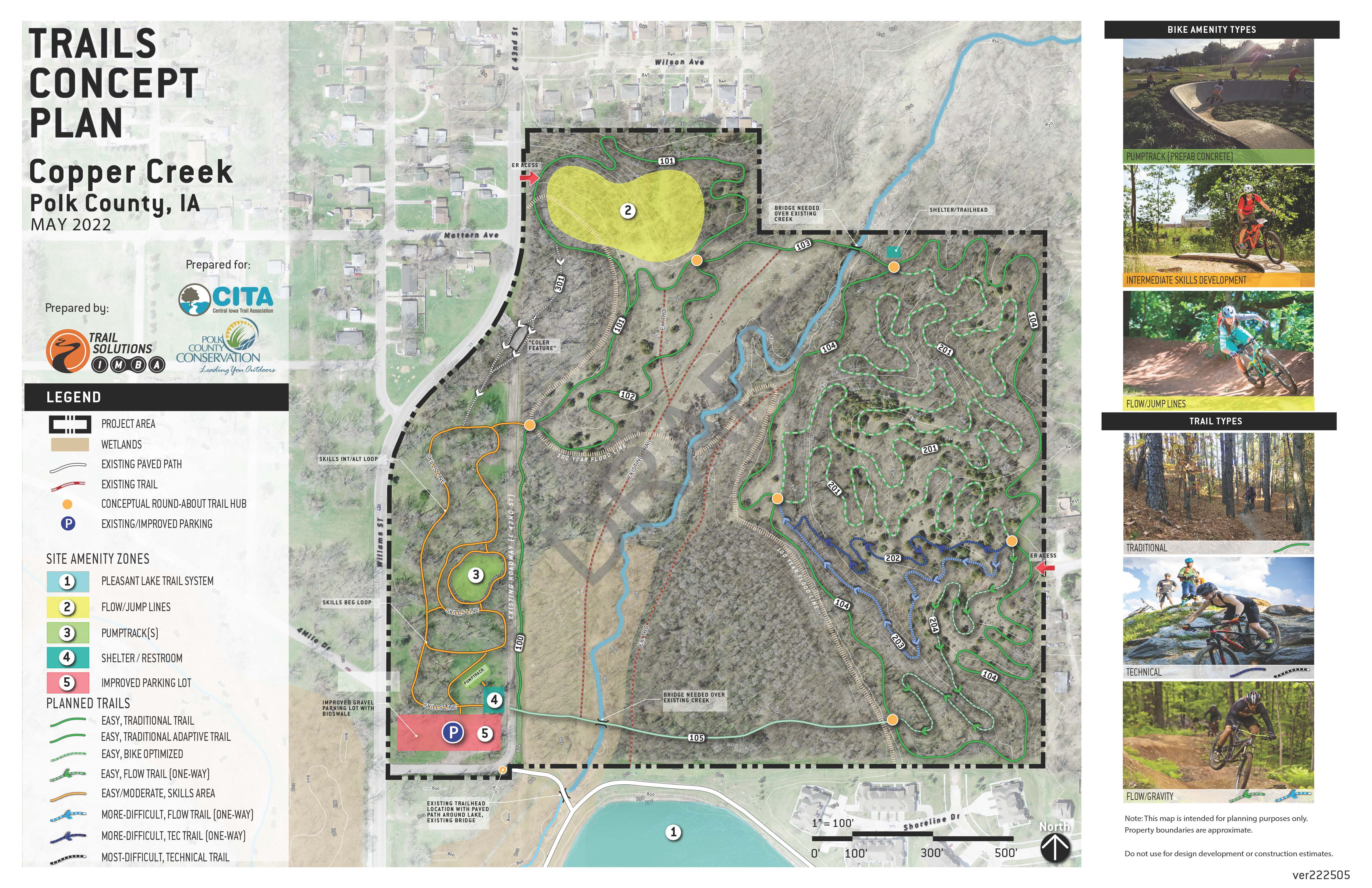 Mountain bike park proposed trail system map and key.